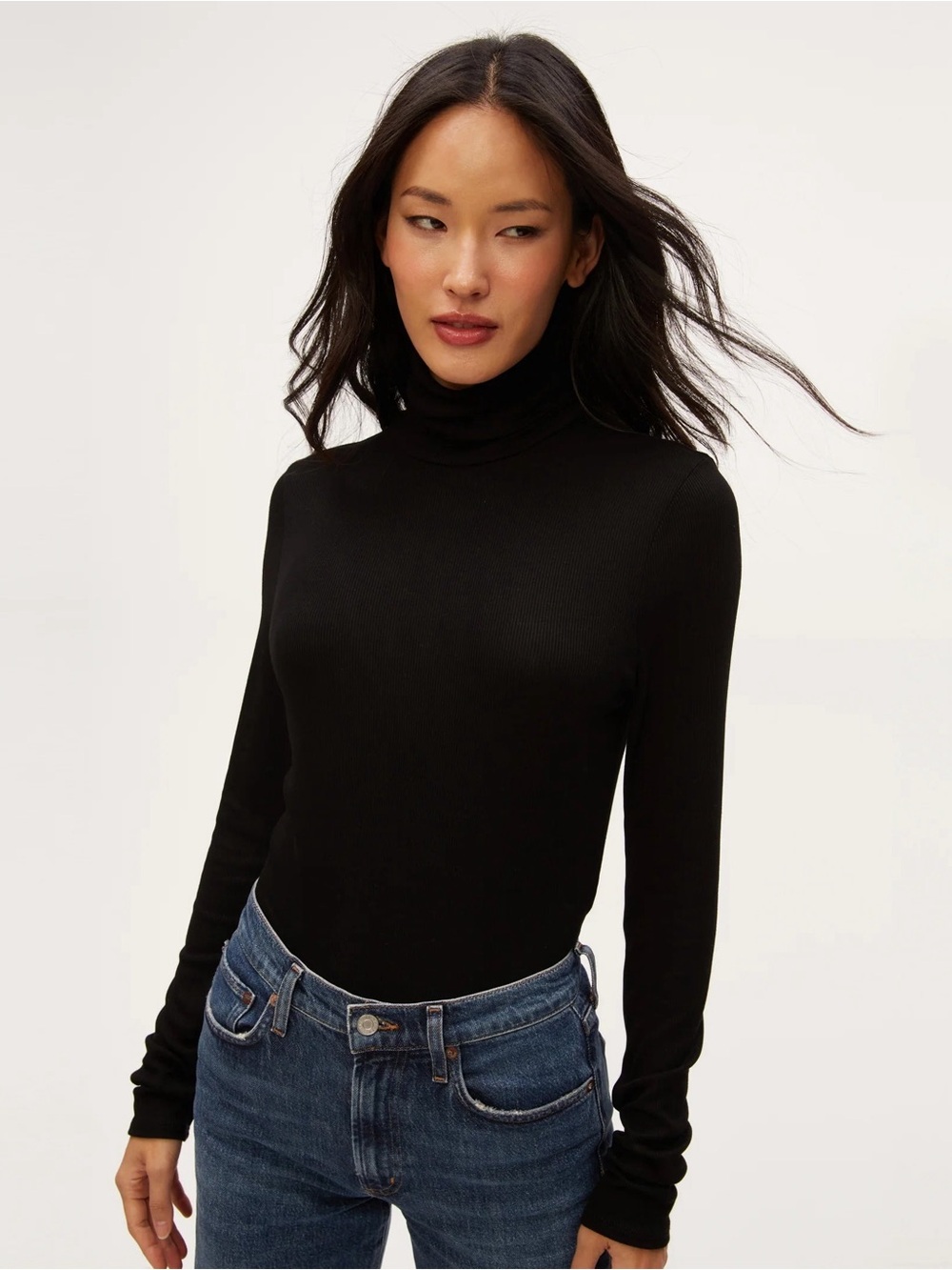 Michael Stars Tara Crop Turtleneck Top Black Size OS NWT
